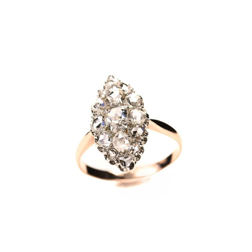 Bague 53 Bague marquise ancienne en or rose, platine et diamants 58 Facettes LMB-320