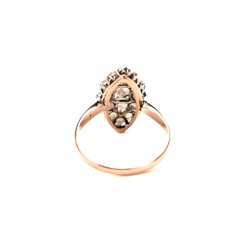 Bague 53 Bague marquise ancienne en or rose, platine et diamants 58 Facettes LMB-320