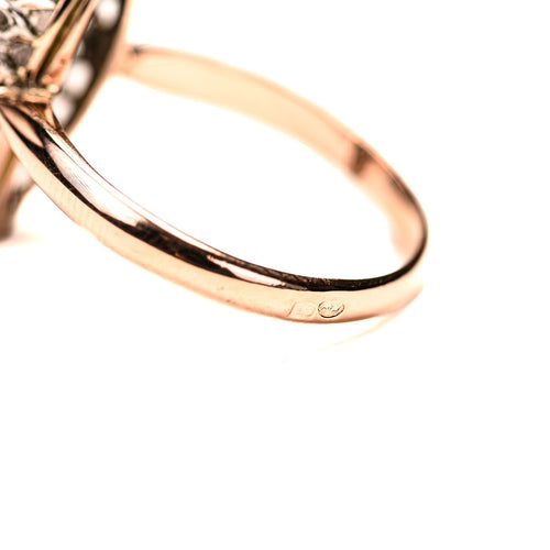 Bague 53 Bague marquise ancienne en or rose, platine et diamants 58 Facettes LMB-320