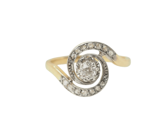 Bague tourbillon en or jaune et blanc 18 kt et diamants