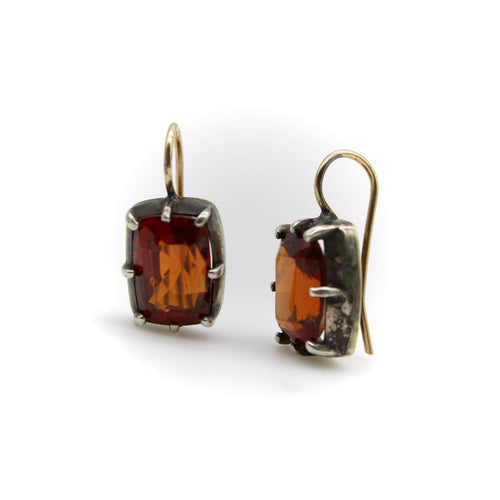 Boucles d'oreilles Georgian Revival - Boucles d'oreilles en or 18K, argent et grenats mandarins 58 Facettes