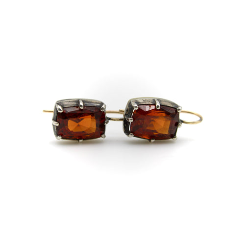 Boucles d'oreilles Georgian Revival - Boucles d'oreilles en or 18K, argent et grenats mandarins 58 Facettes