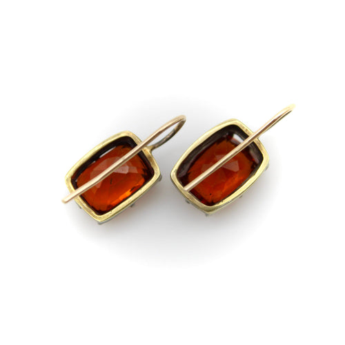 Boucles d'oreilles Georgian Revival - Boucles d'oreilles en or 18K, argent et grenats mandarins 58 Facettes