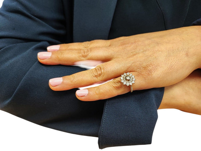 Bague 51 Gemmyo Lefkos - Bague marguerite en or rose et diamants 58 Facettes Gmyo-2370