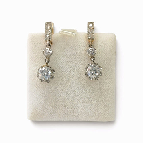Boucles d'oreilles Dormeuses anciennes en or 18K deux tons et diamants 58 Facettes BO-DORM.DT