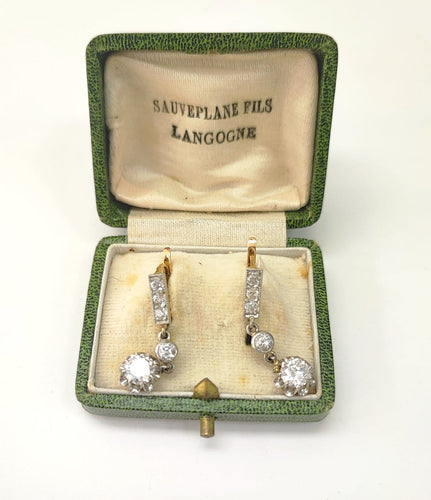 Boucles d'oreilles Dormeuses anciennes en or 18K deux tons et diamants 58 Facettes BO-DORM.DT