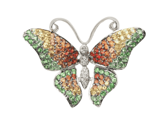 Broche Broche papillon en or blanc 18k, citrine, topaze, péridot et diamants 58 Facettes 33134