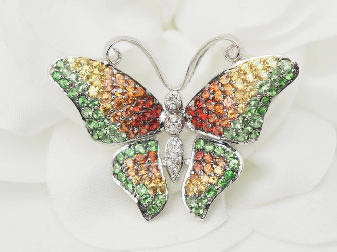 Broche Broche papillon en or blanc 18k, citrine, topaze, péridot et diamants 58 Facettes 33134