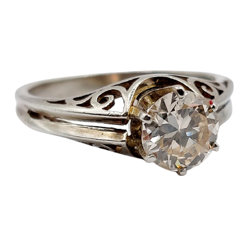 Bague solitaire Art déco en or blanc 14K et diamant 1,00 ct