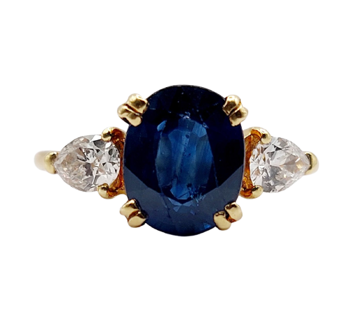 Bague vintage en or 18k avec saphir naturel et diamants