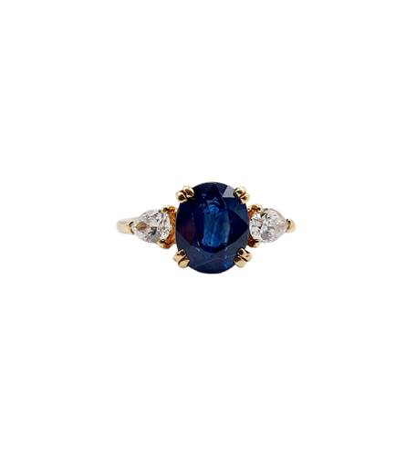 Bague vintage en or 18k avec saphir naturel et diamants
