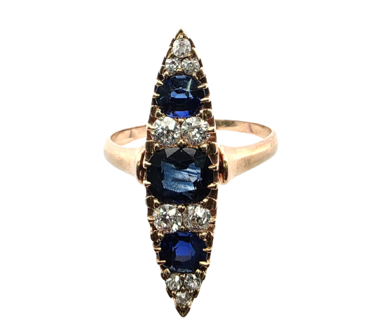 Bague en or jaune 18 ct avec diamants et saphirs