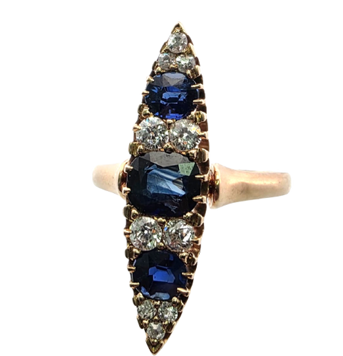 Bague en or jaune 18 ct avec diamants et saphirs
