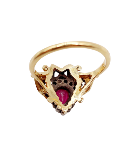 Bague duchesse antique en or 18K, argent, rubis et diamants