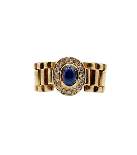 Bague souple en or 18k avec saphir cabochon et diamants
