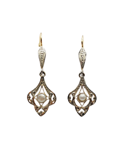 Dormeuses Art nouveau en or 18k et perle