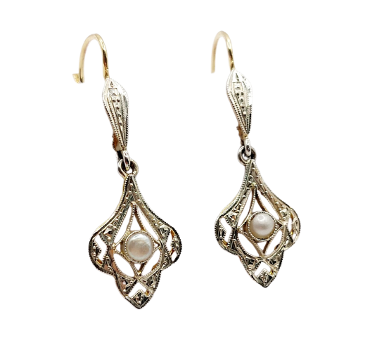 Dormeuses Art nouveau en or 18k et perle