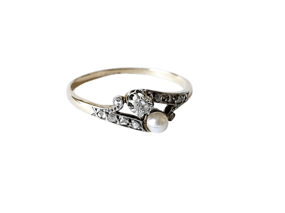 Bague 54 Toi et Moi - Bague en or jaune 18K, platine, diamants et perle 58 Facettes VERM20251219 - 155