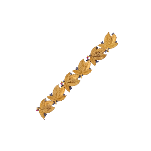 Bracelet feuille de vigne en or 18K, rubis et saphirs