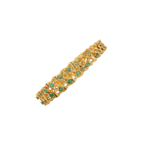 Bracelet articulé en or 18K et émeraudes