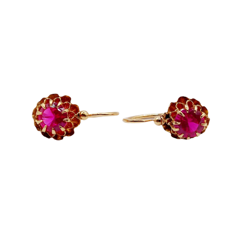 Dormeuses antiques circa 1900 en or rose 18k et rubis synthétiques