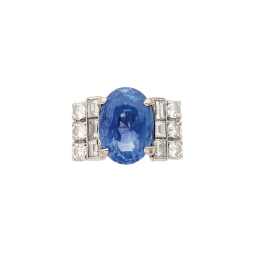 Bague en or blanc, saphir de Ceylan non chauffé et diamants