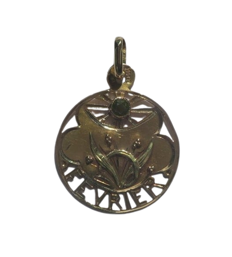Art Nouveau - Pendentif Février en or rose et péridot