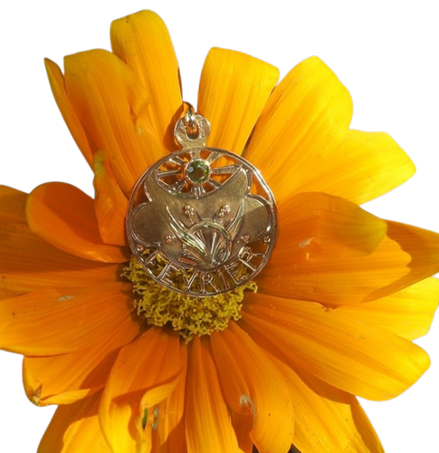 Art Nouveau - Pendentif Février en or rose et péridot