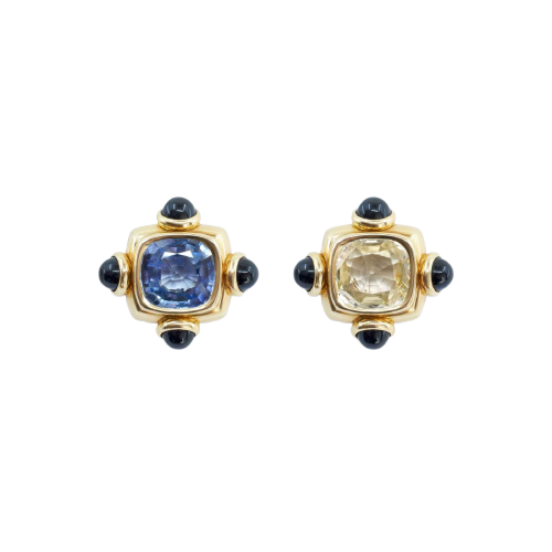 Bulgari - Boucles d'oreilles en or jaune et saphirs de Ceylan