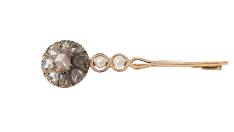 Broche Broche barrette ancienne en or jaune, diamants et perles 58 Facettes 32320