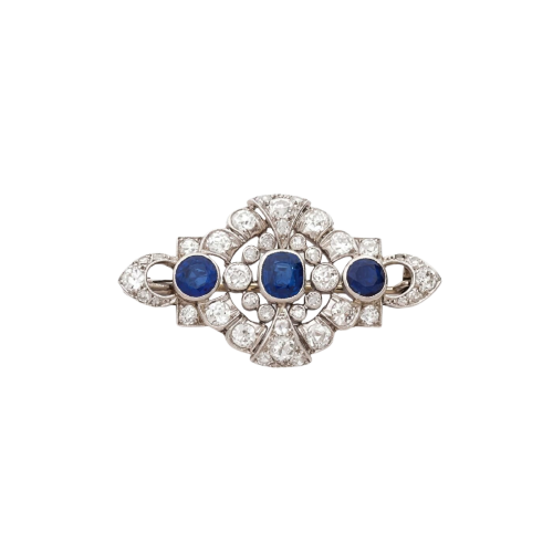 Art déco - Broche en platine avec saphirs et diamants