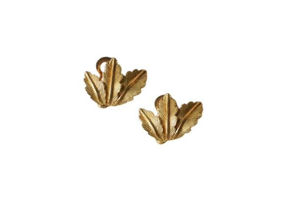 Boucles d'oreilles clips feuille en or jaune 18 ct