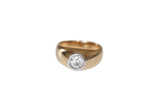 Bague 51.5 Bague jonc en or jaune, or blanc et diamant taille ancienne 58 Facettes