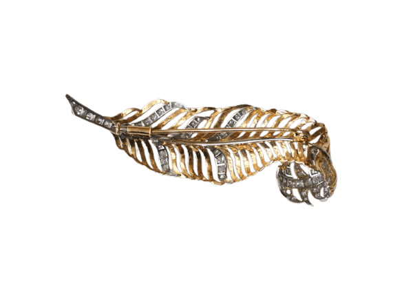 Broche Broche plume années 50 en or rose, platine et diamants 58 Facettes
