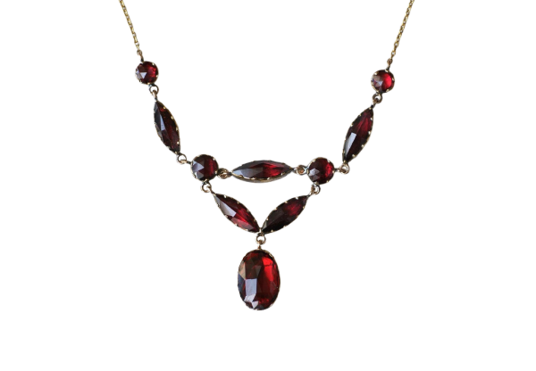 Collier draperie ancien en or rose, or jaune et grenats de Perpignan