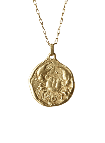 Pendentif Médaille astrologique Cancer - Pendentif en or jaune années 70 58 Facettes