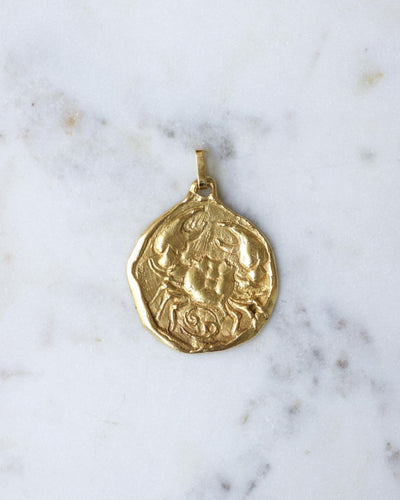 Pendentif Médaille astrologique Cancer - Pendentif en or jaune années 70 58 Facettes
