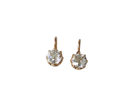 Dormeuses anciennes - Boucles d'oreilles en or rose et diamants