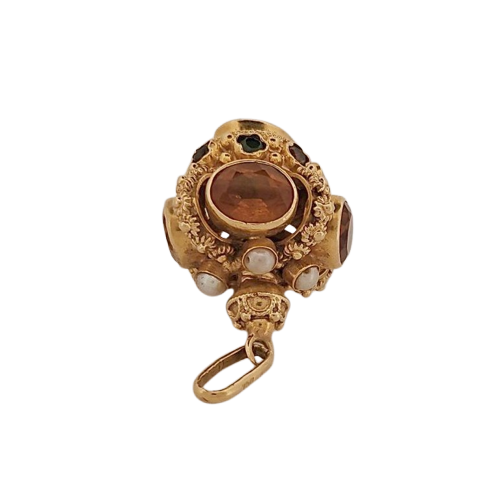 Pendentif en or jaune, citrines et pierres multicolores