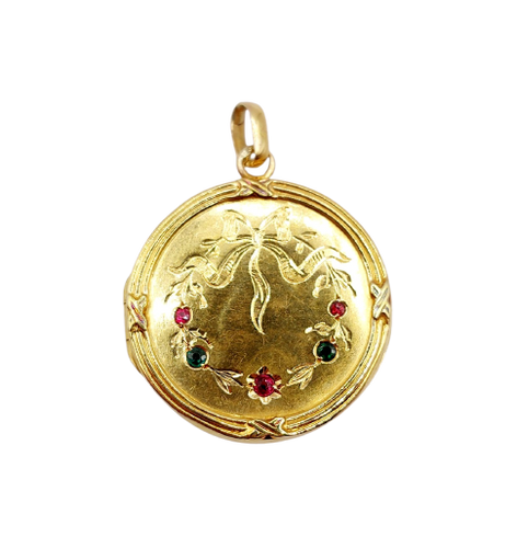 Pendentif porte-photo en or 18k et verres de couleur