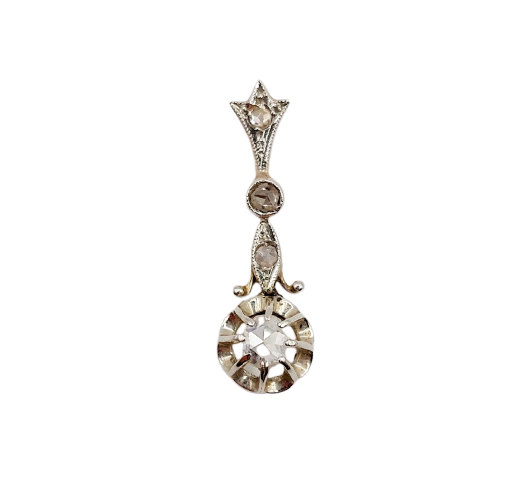 Pendentif antique en or 18k, platine et diamants taille rose