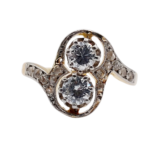 Bague toi et moi antique en or 18k, platine et diamants
