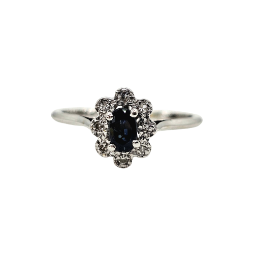 Bague marguerite en or blanc, saphir et diamants