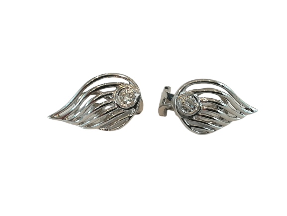 Boucles d'oreilles feuilles en or blanc et diamants