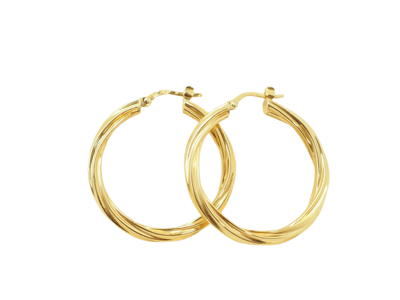 Boucles d'oreilles créoles torsadées en or jaune 18 carats