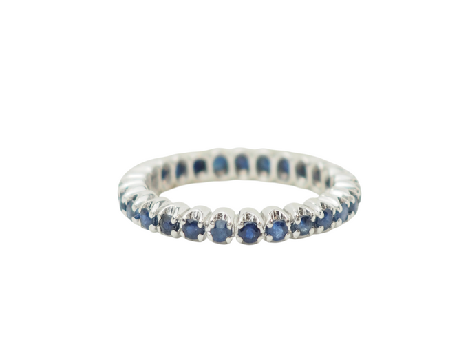 Bague 53 Alliance complète en or blanc et saphirs bleus 58 Facettes 27952