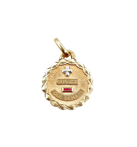 Augis - Pendentif médaille d'amour en or rose et rubis