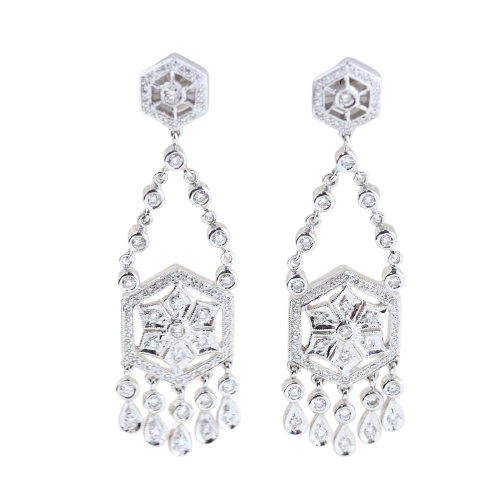 Boucles d'oreilles chandelier en or blanc 18K et diamants 1,31 ct