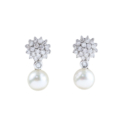 Boucles d'oreilles convertibles en or blanc 18K, diamants et perles