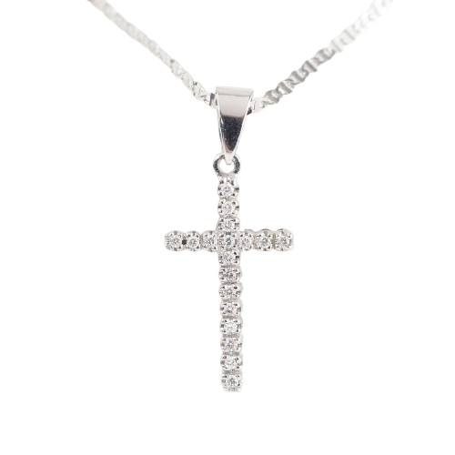 Collier croix en or blanc 18K et diamants